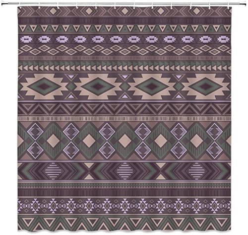 NODATE Duschvorhang 180x200 cm Geometrie Shower Curtains Geometrie 3D Duschvorhang Antischimmel Ethno-Stil Wasserdicht Textil Waschbar Duschvorhänge für Badezimmer Badewannen von NODATE