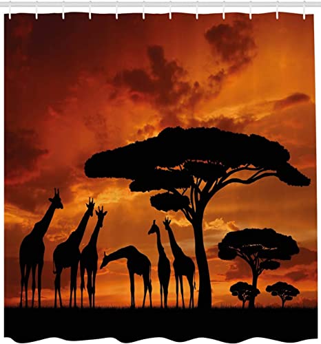 NODATE Duschvorhang 200x220 cm Afrika Shower Curtains Giraffenbaum 3D Duschvorhang Antischimmel Afrika Wasserdicht Textil Waschbar Duschvorhänge für Badezimmer Badewannen von NODATE