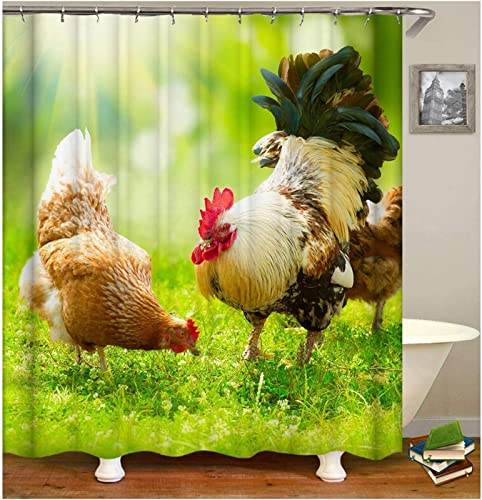 NODATE Duschvorhang 200x220 cm Huhn Shower Curtains Nutztiere 3D Duschvorhang Antischimmel Huhn Wasserdicht Textil Waschbar Duschvorhänge für Badezimmer Badewannen von NODATE