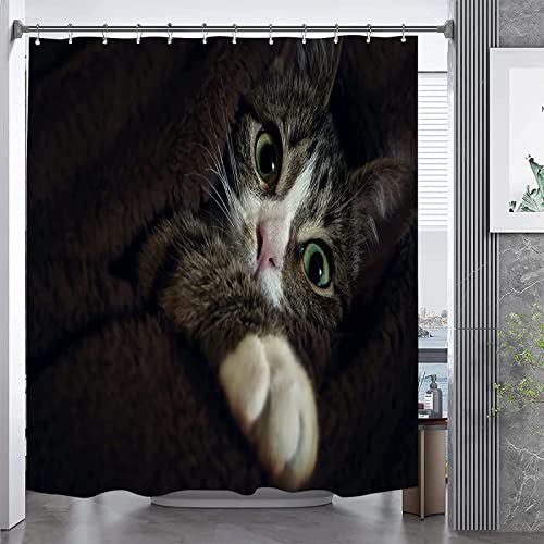 NODATE Duschvorhang 200x220 cm Katze Shower Curtains Katze 3D Duschvorhang Antischimmel Tier Schwarz Wasserdicht Textil Waschbar Duschvorhänge für Badezimmer Badewannen von NODATE