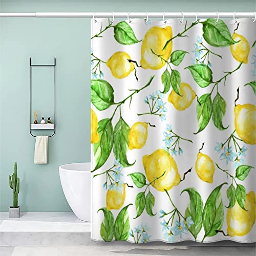 NODATE Duschvorhang 200x220 cm Zitrone Shower Curtains Fruchtmuster 3D Duschvorhang Antischimmel Zitrone Wasserdicht Textil Waschbar Duschvorhänge für Badezimmer Badewannen von NODATE