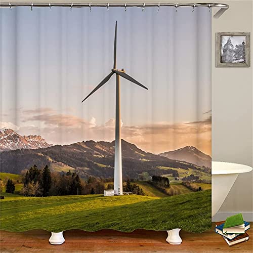 NODATE Duschvorhang 240x200 cm Windmühle Shower Curtains Landschaft 3D Duschvorhang Antischimmel Windmühle Wasserdicht Textil Waschbar Duschvorhänge für Badezimmer Badewannen von NODATE