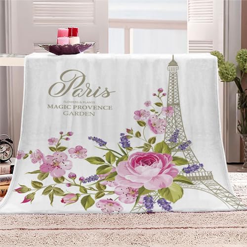 NODIII Eiffelturm Flauschig Flanelldecke GemüTliche PlüSch Kuscheldecken Kids Kirschblüten Super Weiche Microfaser Wohndecke FüR Teenager Bettdecke Sofas Schlafzimmer BüRo 150x200cm von NODIII