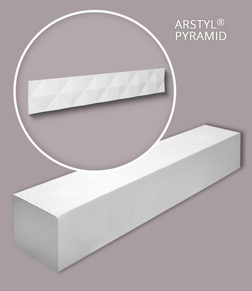 NOËL & MARQUET by nmc 3D Wandpaneel NMC PYRAMID-box 3D Wandpaneele 1 Karton SET 4 Zierelementen 0,88 m2, BxL: 19x113.5 cm, (1 Karton SET, 4-tlg., Stuck-Wandpaneel, Zierelement, Dekorelement, Dekorpaneel) weiß, vorgrundiert von NOËL & MARQUET by nmc