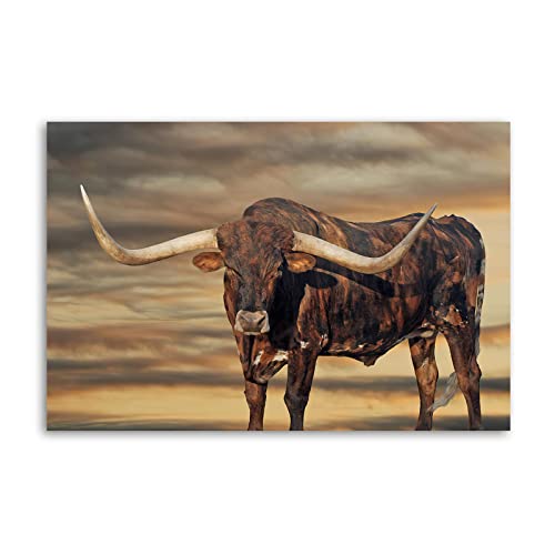 NOEMOHA Animal Texas at Sunset Farm Longhorn-Poster, dekoratives Gemälde, Leinwand-Wandposter und Kunstdruck, modernes Familienschlafzimmer-Dekor-Poster, 20 x 30 cm von NOEMOHA