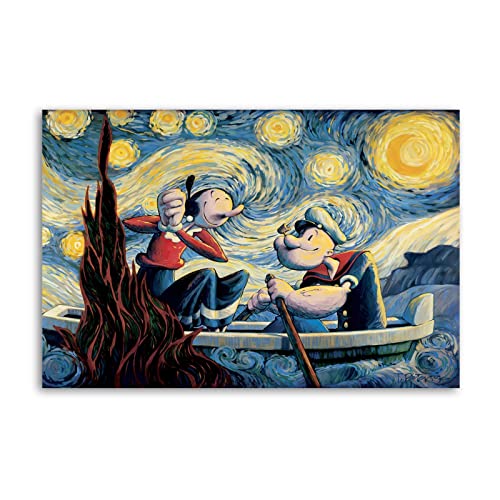 Popeye Y Olivia Starry Night Old Cartoons Poster, dekoratives Gemälde, Leinwand, Wandposter und Kunstdruck, modernes Familienschlafzimmer-Dekor-Poster, 30 x 45 cm von NOEMOHA