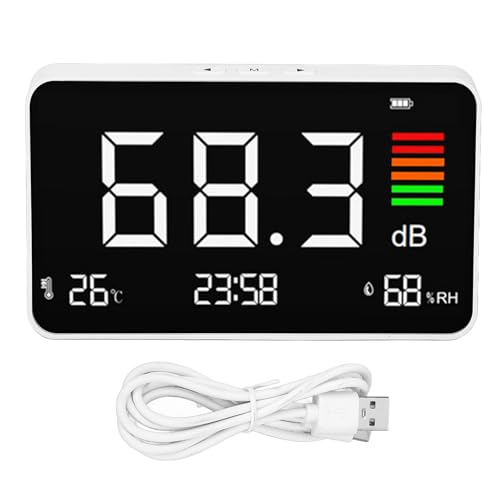 LCD-Digital-Dezibel-Messgerät Desktop-Digital-Schallpegelmesser Tragbares Dezibel-Messgerät 30-130 DBA mit Temperatur- und Luftfeuchtigkeitserkennung für Heims von NOENNULL