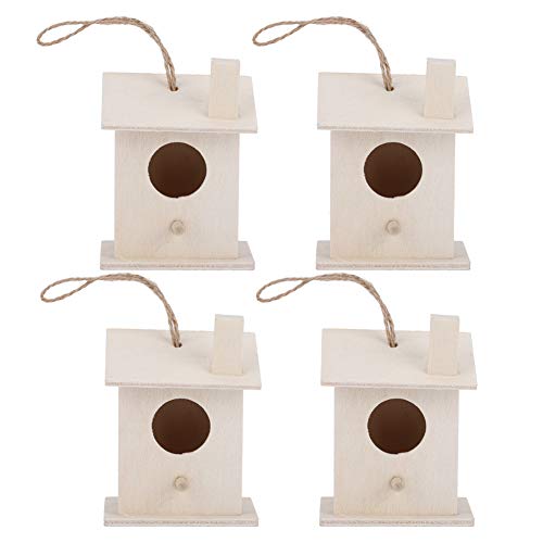 NOENNULL 4 Stück Vogelhäuschennester mit Weicher Textur, Innovative Holzdekoration mit Plataneholz, Hängendes Seil, Geeignet für den Gartenhof von NOENNULL