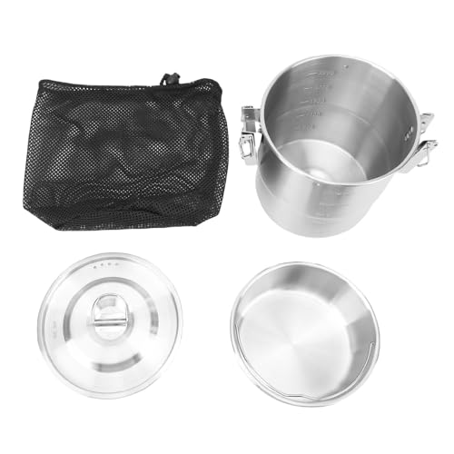 NOENNULL Camping -Kochtopf Edelstahl Camping -Topf mit Faltbarem Verriegelungslid, Tragbarer Metall Reiskocher Camping -Kochgeschirrkochtopf Zum Kochen Im Freien, Wandern mit (Doppelgriff) von NOENNULL