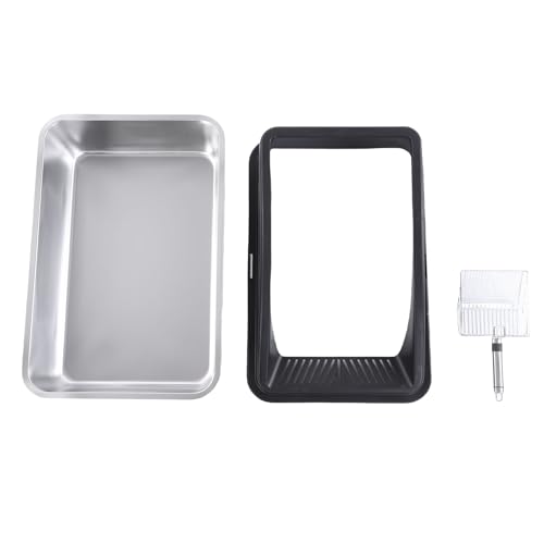 NOENNULL Katzenstrauder -Tablett Edelstahl Groß Metall Cat Cat Müllschale Multifunktionale Geräumige Größe Offener Oberer Erhöhter Zaun Kitty Müllschacht (Schwarz) von NOENNULL