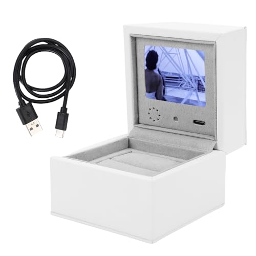 NOENNULL LCD -Schmuckring -Aufbewahrungsbox, PU -Leder -Schmuckbox -Ringbox mit LCD -Bildschirm, Personalisierte Text und Fotos, 2,4 -Zoll -Schmuckringschachtel für Hochzeiten, von NOENNULL