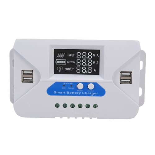 NOENNULL Solarpanel Batterieregler Adaptive Solar Ladungscontroller Solar Panel -Regler mit LCD -Anzeige 4 USB -Anschlüsse Aluminiumplatte (30a) von NOENNULL