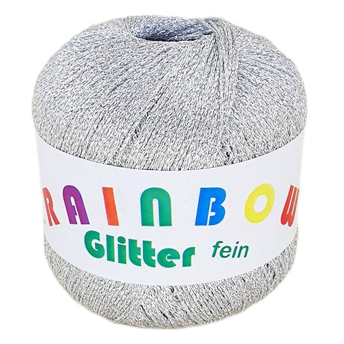 Rainbow Glitter fein - feines Glitzer-Bändchengarn auf 25 Gramm Knäuel in verschiedenen Farben (Silber) von NOGA EFFEKTGARN GmbH