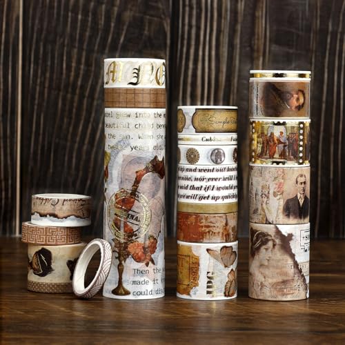 NOGAMOGA Washi Tape Set, 20 Rollen Vintage Washi Tapes, Journaling Supplies, Breit Bastelband mit goldenen Akzenten, Washi Tapes für Scrapbooking Junk Journal Basteln Kartenherstellung NOGAMOGA Washi Tape Set, 20 Rollen Vintage Washi Tapes, Journaling Supplies, Breit Bastelband mit goldenen Akzenten, Washi Tapes für Scrapbooking Junk Journal Basteln Kartenherstellung von NOGAMOGA