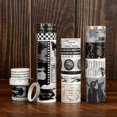 NOGAMOGA Washi Tape Set, 20 Rollen Schwarz-weißes Washi-Tape, Scrapbooking Zubehör, Breit Bastelband mit goldenen Akzenten, Washi Tapes für Journaling Fotoalbums Basteln Geschenkverpackungen NOGAMOGA Washi Tape Set, 20 Rollen Schwarz-weißes Washi-Tape, Scrapbooking Zubehör, Breit Bastelband mit goldenen Akzenten, Washi Tapes für Journaling Fotoalbums Basteln Geschenkverpackungen von NOGAMOGA
