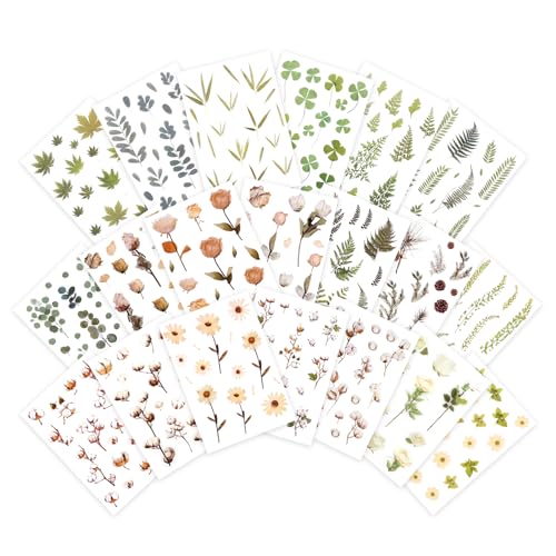 NOGAMOGA Blumenblatt Aufkleber Booklet 20 Blatt PET Botanical Dekorative Aufkleber für Scrapbooking DIY Kunst Handwerk Album, Bullet Journaling, Junk Journal, Planer, Kalender und Notizbuch NOGAMOGA Blumenblatt Aufkleber Booklet 20 Blatt PET Botanical Dekorative Aufkleber für Scrapbooking DIY Kunst Handwerk Album, Bullet Journaling, Junk Journal, Planer, Kalender und Notizbuch von NOGAMOGA