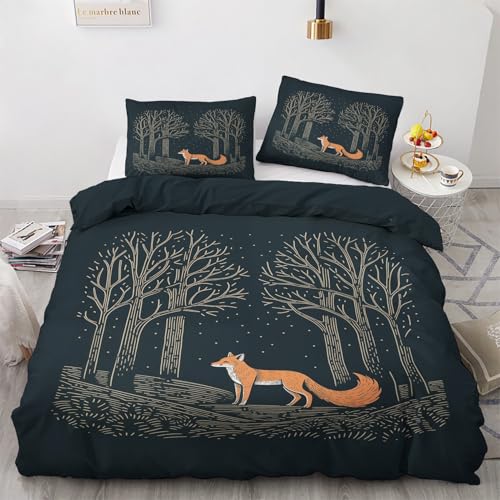 NOGAWA Bettwäsche 135x200 Fuchs - Waldtiere Bettbezug 135x200 2er Set, Weich & Bügelfrei Mikrofaser Bettwäsche-Sets, Wendebettwäsche mit Reißverschluss und 1 Kissenbezug 80x80 von NOGAWA