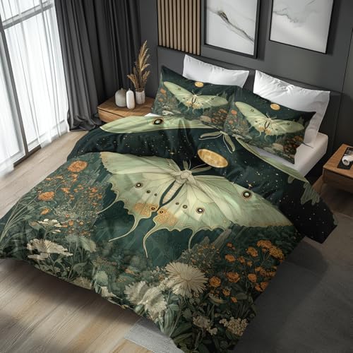 NOGAWA Bettwäsche 155x220 Gothic Motte - Mondphasen Bettbezug 155x220 2er Set, Weich & Bügelfrei Mikrofaser Bettwäsche-Sets, Wendebettwäsche mit Reißverschluss und 1 Kissenbezug 80x80 von NOGAWA