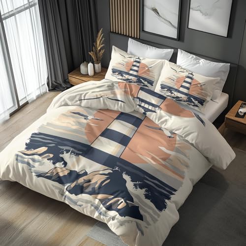NOGAWA Bettwäsche 155x220 Leuchtturm - Nautisch Maritim Bettbezug 155x220 2er Set, Weich & Bügelfrei Mikrofaser Bettwäsche-Sets, Wendebettwäsche mit Reißverschluss und 1 Kissenbezug 80x80 NOGAWA Bettwäsche 155x220 Leuchtturm - Nautisch Maritim Bettbezug 155x220 2er Set, Weich & Bügelfrei Mikrofaser Bettwäsche-Sets, Wendebettwäsche mit Reißverschluss und 1 Kissenbezug 80x80 von NOGAWA