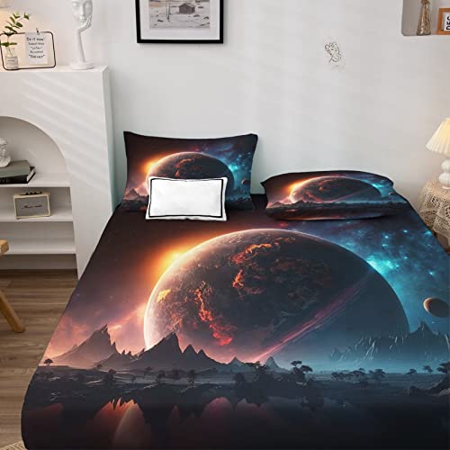 NOGAWA Erde Spannbettlaken 200x200, Spannbetttuch Planet Muster, Weiche Mikrofaser Boxspringbett Bettlaken geeignet für Matratzen von 30 cm Mit 2 Kopfkissenbezug 80x80 cm NOGAWA Erde Spannbettlaken 200x200, Spannbetttuch Planet Muster, Weiche Mikrofaser Boxspringbett Bettlaken geeignet für Matratzen von 30 cm Mit 2 Kopfkissenbezug 80x80 cm von NOGAWA