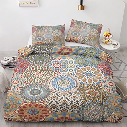 NOGAWA Mandala Bettwäsche 135x200 2 teilig, Boho Bettwäsche Sets, Weich & Warm Mikrofaser Raumdekoration Bettbezug und 1 Kissenbezug 80x80 mit Reißverschlus, Für Kinder und Erwachsene. von NOGAWA