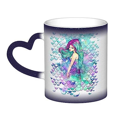 NOGRAX Kaffeetassen Aquarell Meerjungfrau gedruckt personalisierte Wärmewechsel Tasse Magische wärmeempfindliche Tasse Keramik tolle Tasse Geschenk von NOGRAX