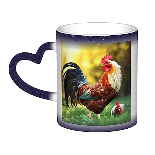 NOGRAX Kaffeetassen Schöne Hahn Henne Gedruckt Personalisierte Wärmewechsel Tasse Magische Hitzeempfindliche Tasse Keramik Tolle Tasse Geschenk von NOGRAX