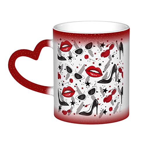 NOGRAX Lippen High Heels Gedruckt Farbwechsel Tasse Kaffeetasse Keramik Kaffeetassen Kreative Tasse Kaffee Magische Tassen Magische Teetasse Becher von NOGRAX