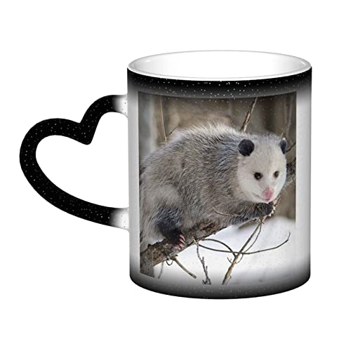 NOGRAX Opossum im Schnee bedruckte Farbwechsel-Tasse Kaffeetasse Keramik Kaffeetassen kreative Tasse Kaffee Magische Tassen Magische Teetasse Becher von NOGRAX