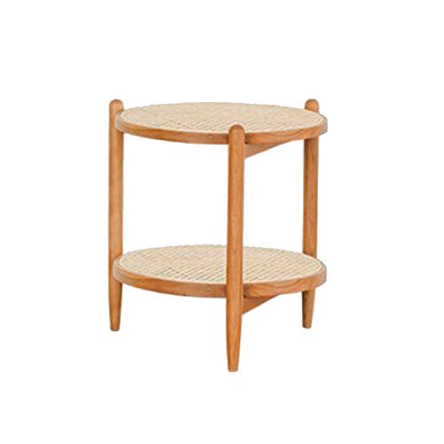 NOGRAX Side Table Rattan-Beistelltisch, Wohnzimmersofa Kleiner Couchtisch, festes Kirschholz, 2 Speicherschicht, 3 Farben Side Table (Color : Rattan Knitting+solid Wood Surface) von NOGRAX