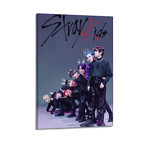 Korean Pop Boy Band Poster Stray Kids Poster SKZ Kpop Poster Wandkunst Druck Retro Ästhetische Raumdekoration Malerei Leinwand Poster für Zuhause und Büro Dekorationen 60 x 90 cm Rahmen Stil von NOHF