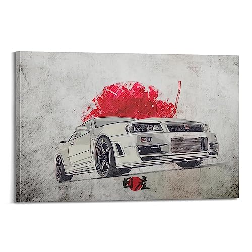 NOHF JDM Sportwagen-Poster für GT-R R34 Skyline, Kunstposter, Wandkunstdruck, Retro-ästhetische Raumdekoration, Gemälde, Leinwand, Poster für Zuhause und Büro, 30 x 45 cm, Rahmenstil von NOHF