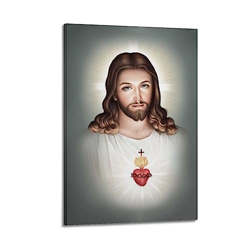 NOHF Jesus-Poster Heiliges Herz Jesu Christi Jesus Göttliche Barmherzigkeit Poster Wandkunst Druck Retro Ästhetische Raumdekoration Malerei Leinwand 30 x 45 cm Rahmen Stil von NOHF