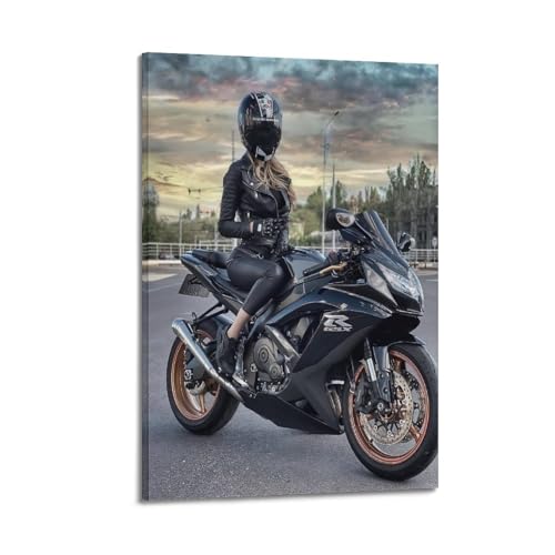 NOHF Motorrad-Poster, Biker-Lady, weibliches Poster, Wandkunstdruck, Retro-ästhetische Raumdekoration, Bürodekoration, 60 x 90 cm, Rahmenstil von NOHF