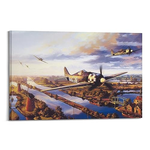 NOHF Poster Fw-190 Militär-Kämpfer-Poster, Wandkunstdruck, Retro-Ästhetik, Raumdekoration, Bürodekoration, 30 x 45 cm, Rahmenstil von NOHF