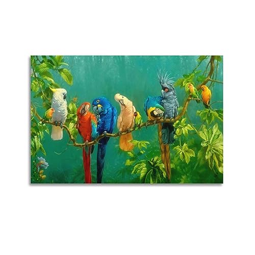 NOHF Poster mit Tiervogel-Motiv, bunter Papagei, Kunst-Poster, Wandkunstdruck, Retro-Ästhetik, Raumdekoration, Bürodekoration, 50 x 75 cm, ungerahmt von NOHF