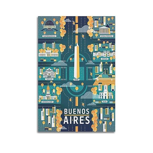 NOHF Reiseposter Buenos Aires, beleuchtete Karte, Poster, Wandkunstdruck, Retro, ästhetische Raumdekoration, Bürodekoration, 30 x 45 cm, ungerahmter Stil von NOHF