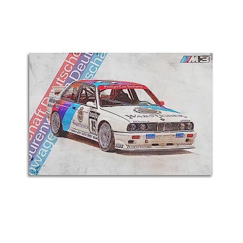 NOHF Sportwagen-Poster für E30 BMW M3, Kunst-Poster, Wandkunstdruck, Retro-ästhetische Raumdekoration, Malerei, Leinwand, Poster für Zuhause und Büro, 60 x 90 cm, ungerahmt von NOHF