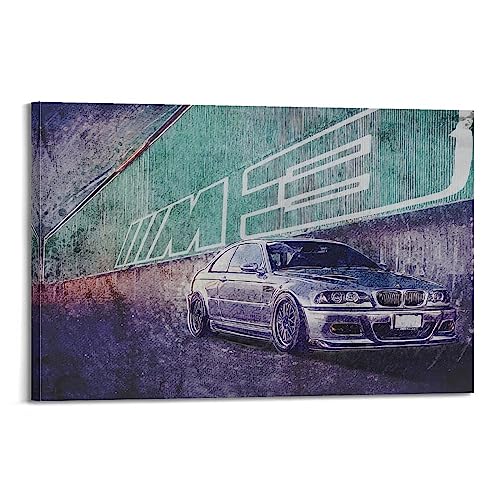 NOHF Sportwagen-Poster für E46 BMW M3, Kunst-Poster, Wandkunstdruck, Retro-ästhetische Raumdekoration, Malerei, Leinwand, Poster für Zuhause und Büro, 30 x 45 cm, Rahmenstil von NOHF