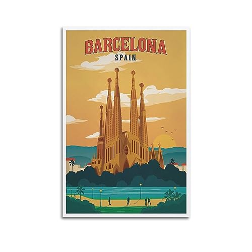 NOHF Vintage-Reiseposter Barcelona Spanien, Kunst-Poster, Wandkunstdruck, Retro-Ästhetik, Raumdekoration, Bürodekoration, 20 x 30 cm, ungerahmt von NOHF