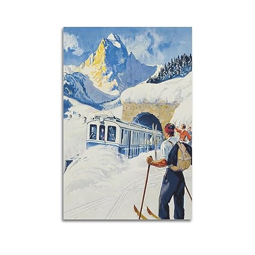 NOHF Vintage Sport Poster Montreux Ski Poster Poster Wandkunst Druck Retro Ästhetische Raumdekoration Bürodekorationen 60 x 90 cm ungerahmt von NOHF