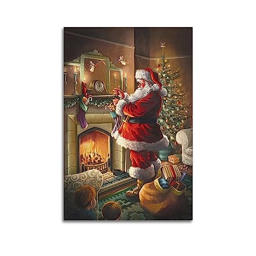 NOHF Weihnachtsposter Kamin, Weihnachtsmann, Wandkunstdruck, Retro, ästhetische Raumdekoration, 50 x 75 cm, ungerahmt von NOHF