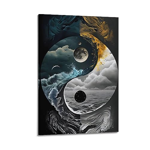 NOHF Zen Poster Tai Chi Eight Trigrams Yin Yang Poster Wandkunstdruck Retro Ästhetische Raumdekoration Bürodekorationen 60 x 90 cm Rahmen Stil von NOHF