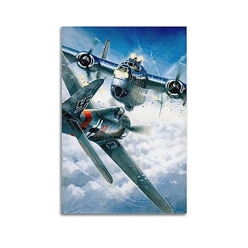 Poster im Vintage-Stil WW Ⅱ Fighter, nordamerikanisches B-25 Mitchell und Focke-Wulf Fw 190, Wandkunstdruck, Retro, ästhetische Raumdekoration, Bürodekoration, 60 x 90 cm, ungerahmt von NOHF