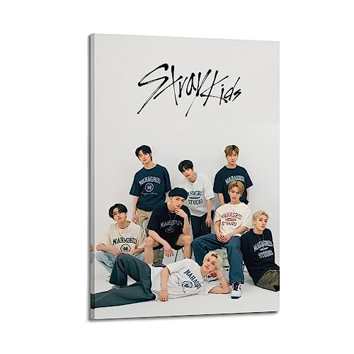 Stray Kids Kpop Poster SKZ Poster Korean Male Group Poster Wandkunstdruck Retro Ästhetische Raumdekoration Malerei Leinwand Poster für Zuhause und Büro Dekorationen 30 x 45 cm Rahmen Stil von NOHF