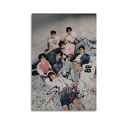 Stray Kids Poster SKZ Poster Kpop Poster Korean Pop Boy Band Poster Wandkunstdruck Retro Ästhetische Raumdekoration Malerei Leinwand Poster für Zuhause und Büro Dekorationen 60 x 90 cm ungerahmt von NOHF