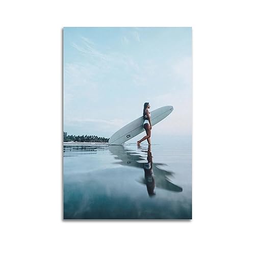 Surf-Poster Surfbrett Meer Natur Strand Welle Surf Girl Poster Wandkunstdruck Retro Ästhetische Raumdekoration Bürodekorationen 60 x 90 cm ungerahmt von NOHF