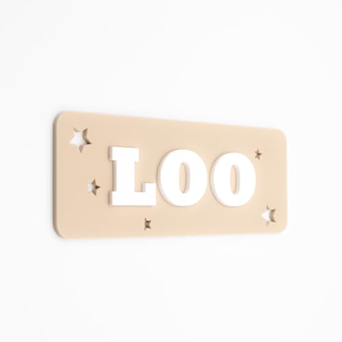 NOIR.DESIGN Deko-Klo-Schild, Acryl, beige und weiß, 15 x 5 cm, modernes Badezimmerschild mit Sternakzenten von NOIR.DESIGN