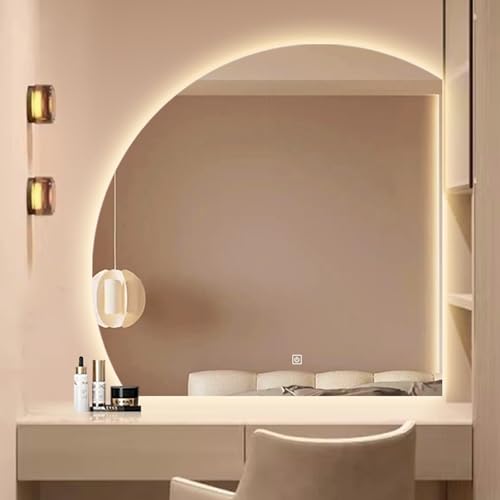 NOIRDA Halbrunder Badezimmerspiegel Mit Beleuchtung, LED Kosmetikspiegel, Beleuchtet Dimmbar Dekorativer Spiegel, 3 Lichtfarbe Einstellbare, Intelligenter Wandspiegel(80cm/31.5in) von NOIRDA