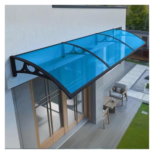 Vordach Für Haustür, Polycarbonat Pultvordach Überdachung, Blaue Platte Und Schwarze Halterung, Regenschutz Für Terrasse, Eingang, Garage, Balkon, Veranda(60x400cm/24x158in) von NOIRDA